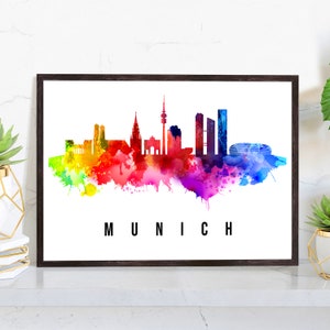 Munich Germany Poster, Skyline poster cityscape poster, Germany Landmark City Illustration poster, Home wall art, Office wall art, Germany