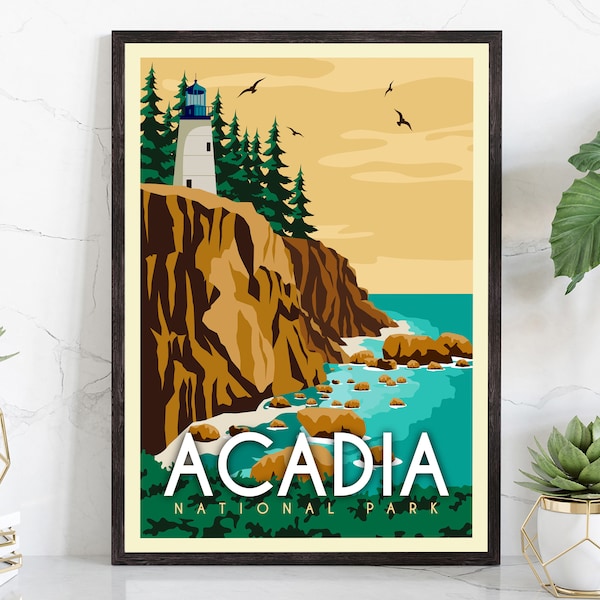 Acadia National Park Travel Poster Print,  Maine Acadia National Park, Maine Retro Travel Poster, Retro Travel Poster, Birthday Gift