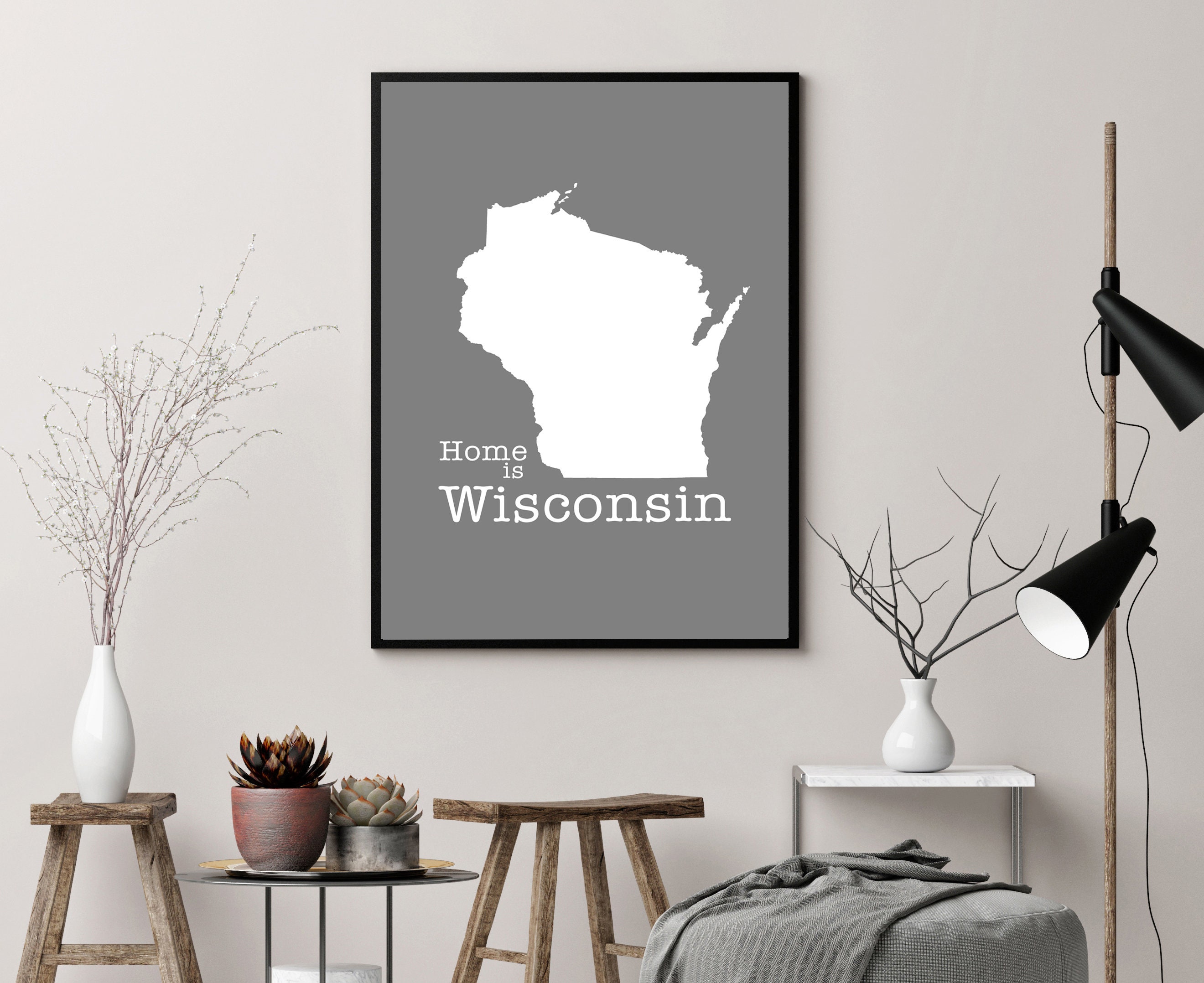 Wisconsin Map Wall Art Wisconsin Modern Map Poster Print Etsy