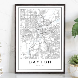 Dayton Ohio City Map, Ohio City Road Map Poster Print, City Street Map ...