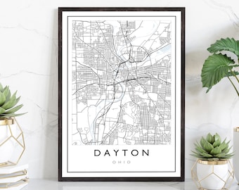 Dayton Ohio City Map, Ohio City Road Map Poster Print, City Street Map Print, Modern US City Map, Home Art Decoration, Office Wall Art Print