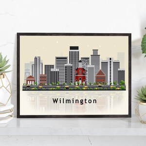 WILMINGTON NORTH CAROLINA Illustration skyline poster, Modern skyline cityscape poster print, Landmark map poster, Home wall art decoration