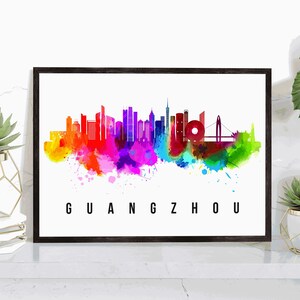 GUANGZHOU  - CHINA Poster,  Skyline Poster Cityscape and Landmark Print, Guangzhou Illustration Home Wall Art, Office Decor