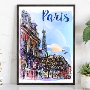 Póster de viaje retro de París, póster artístico de un monumento del paisaje urbano de París, arte mural para el hogar, decoración de paredes de oficina, póster de la Torre Eiffel de la ciudad de París, Francia