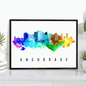 Anchorage Skyline Alaska Poster, Cityscape Painting, Anchorage  Alaska, Cityscape poster, Landmark Print, Home wall art, Office wall art