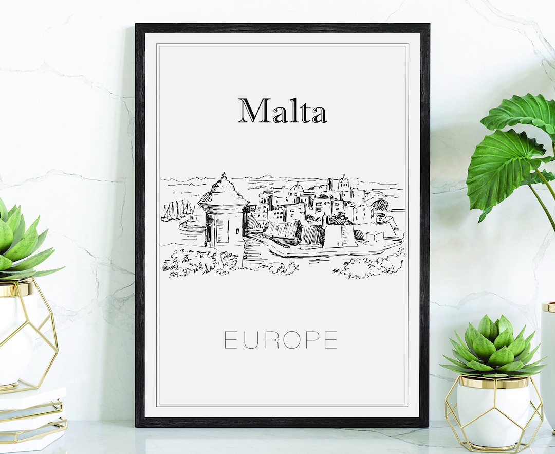 Hand Drawn Poster, Malta Travel Poster, Malta Poster Wall Art, Europe