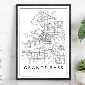 Grants Pass Oregon City Map, Oregon City Road Map Poster, City Street Map Print, Modern US City Map, Home Art Decoration, Office Wall Art
