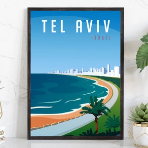 Retro Style Travel Poster, Israel - Tel Aviv,  Vintage Rustic Poster Print, Home Wall Art, Office Wall Decors, Israel, State Map Posters