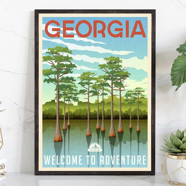 GEORGIA retro style travel poster, Georgia vintage rustic poster Print, Home wall poster, Georgia state map poster, Office wall decoration