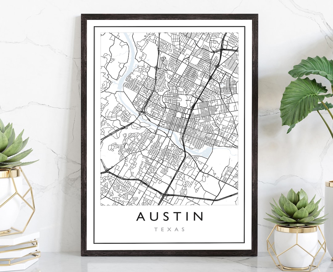 Austin Map, Austin City Road Map Poster, Austin Texas City Street Map