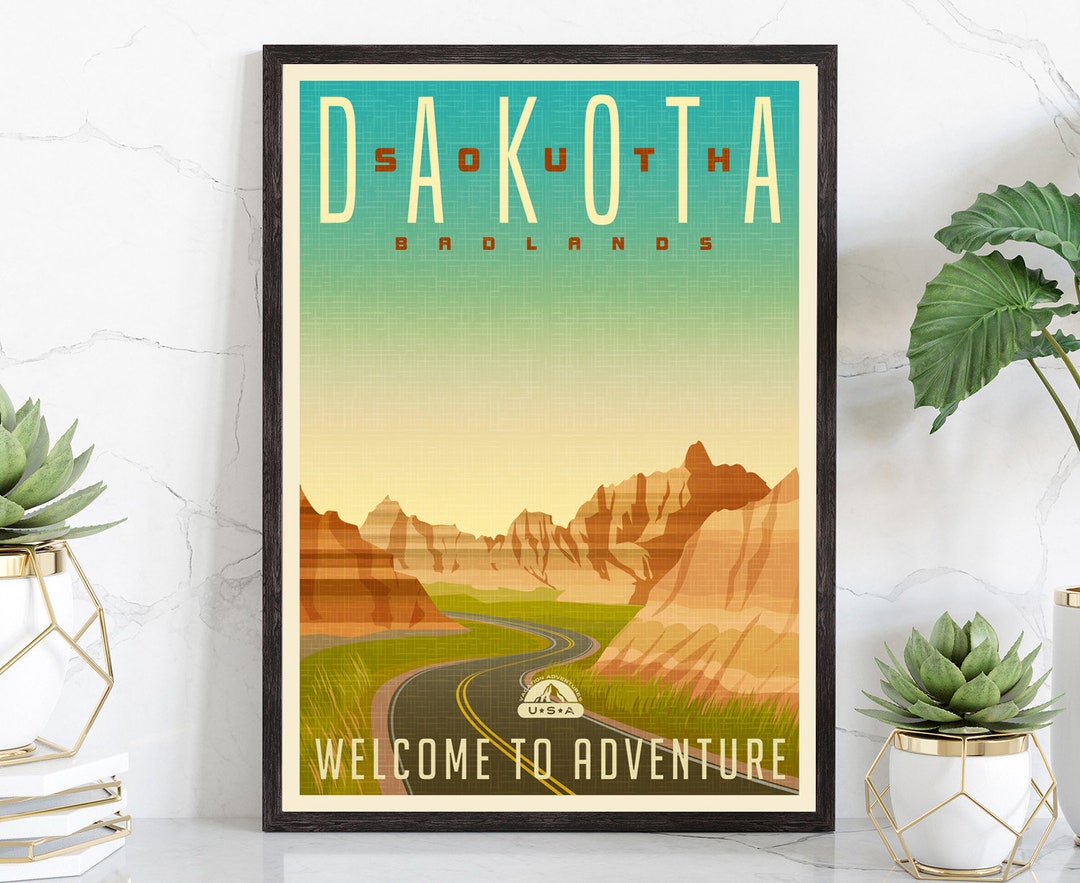 Retro Style Travel Poster, South Dakota Vintage Rustic Poster Print ...