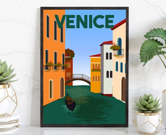 ITALY VENICE travel poster, Venice cityscape poster, Venice landmark poster wall art, Home wall art decoration, Venice vintage poster print