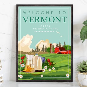 Retro Style Travel Poster, Vermont Vintage Rustic Poster Print, Home Wall Art, Office Wall Decoration, Posters, Vermont, State Map Poster