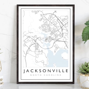 Jacksonville North Carolina City Map, North Carolina Road Map Poster, City Street Map Print, US City Modern City Map, Home Office Wall Decor