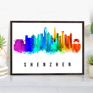 Pera Print Shenzhen China skyline poster, China poster, Illustration skyline world city poster, Cityscape landmark print, Office wall art