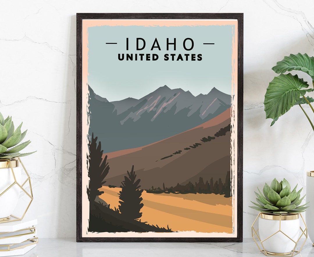 Retro Style Travel Poster, Idaho Vintage Rustic Poster Print, Home Wall ...