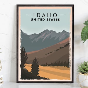 Retro Style Travel Poster, Idaho Vintage Rustic Poster Print, Home Wall Art, Office Wall Decor, Posters Prints, Idaho, State Map Poster, Map