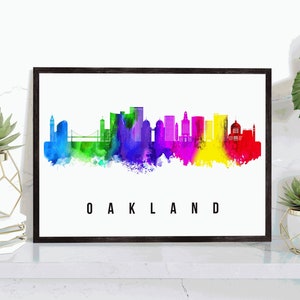 Oakland Skyline California Poster, California Cityscape Painting, Oakland California Poster, Cityscape and Landmark Print, Home Wall Art