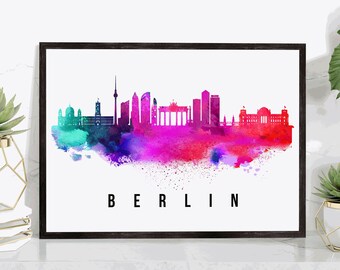 BERLIN - GERMANY Poster, Skyline Poster Cityscape and Landmark Berlin Illustration Home Wall Art, Office Decor