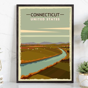 Retro Style Travel Poster, Connecticut Vintage Rustic Poster Print, Home Wall Art, Office Wall Decor, Posters, Connecticut, State Map Poster