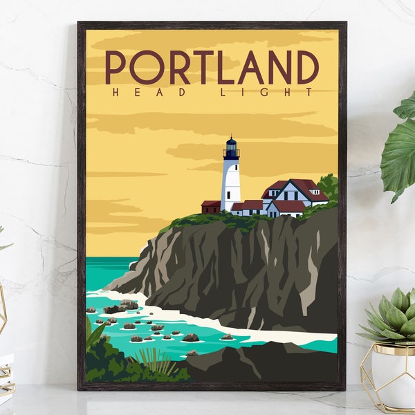 PORTLAND retro travel poster , Portland cityscape poster, Portland landmark poster wall art, Home wall art, Office wall decorations