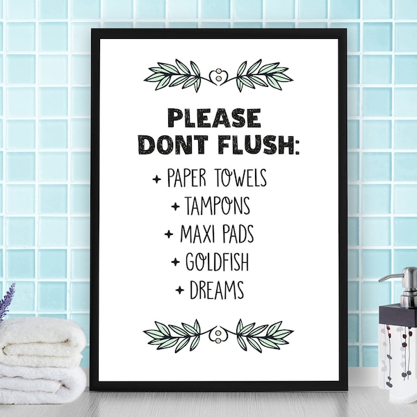 Please don't flush, Restroom wall decor, Bathroom wall decor, Toilet rules poster, Bathroom rules wall art, Quote print, Home decor wall art