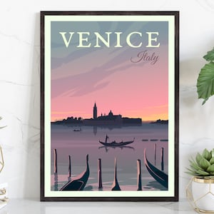Retro Style Travel Poster, Italy Venice Vintage Rustic Poster Print, Home Wall Art, Office Wall Decors, Posters, Venice, State Map Poster
