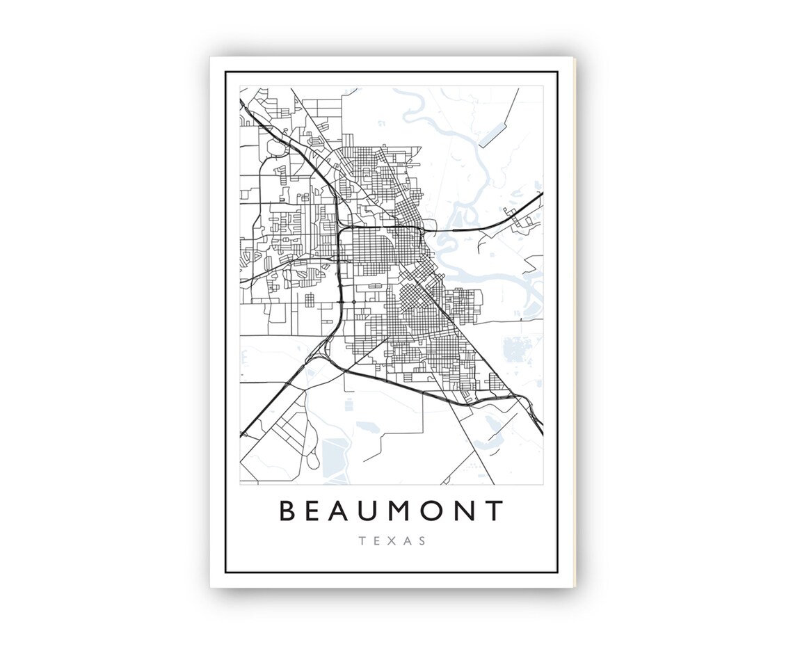 Beaumont Map Beaumont City Road Map Poster Beaumont Texas  Etsy