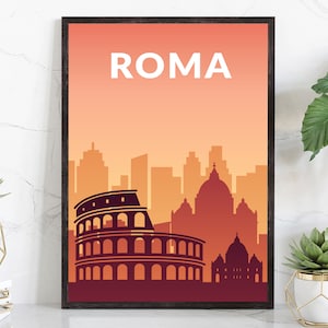 Solid Color World City Poster, Roma Solid Color Modern Poster Print, Roma Modern City Poster, Office Wall Decor