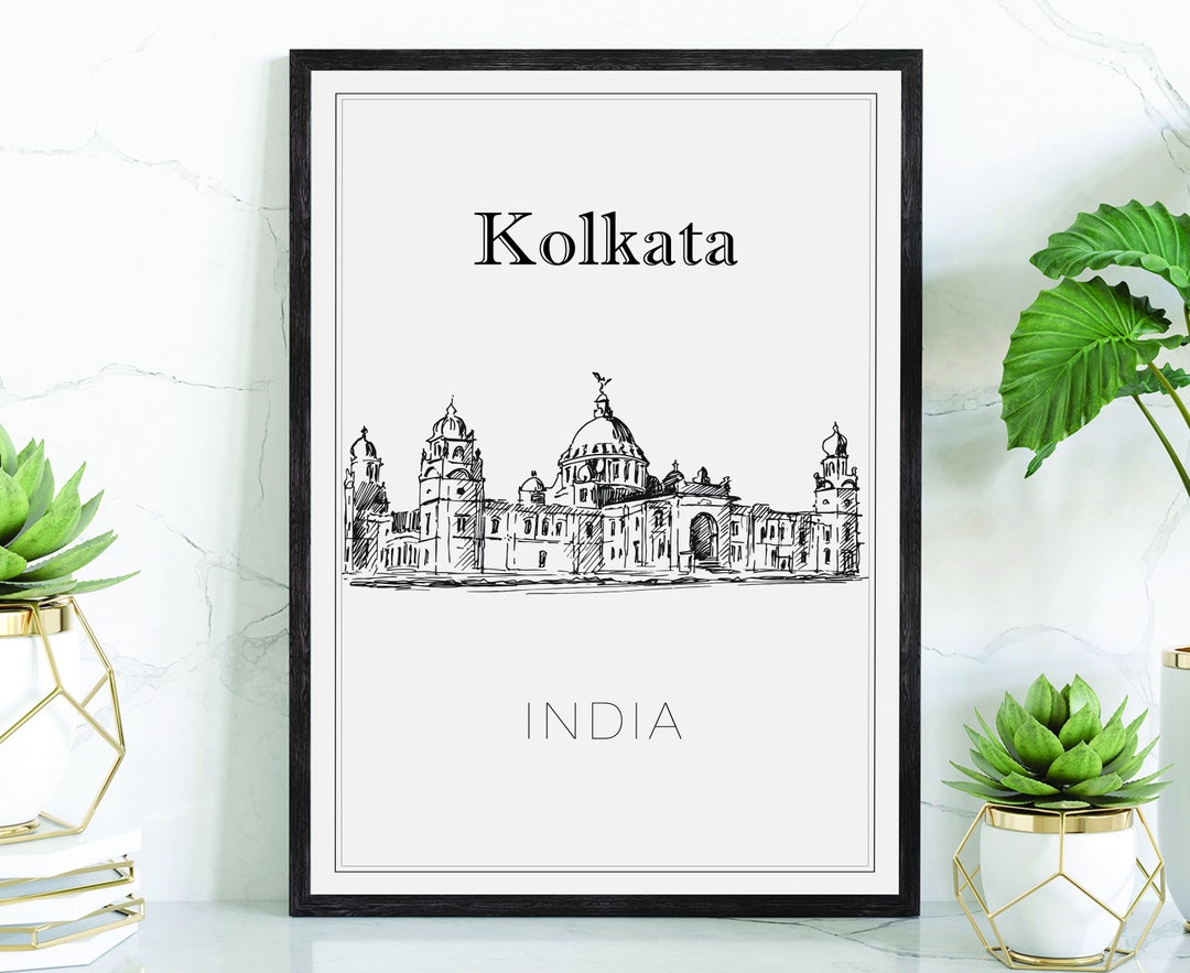 Hand Drawn Poster, Kolkata Travel Poster, India Kolkata Poster Wall Art