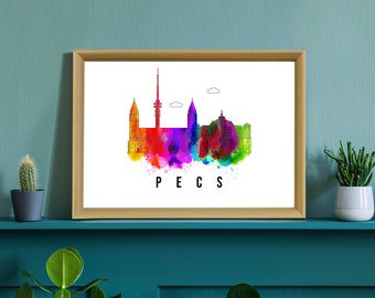 Pecs Hungary Poster, Skyline Poster Cityscape Poster, Hungary