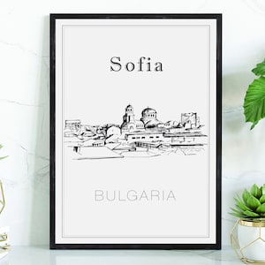 Hand Drawn Poster, Sofia Travel Poster, Bulgaria Sofia Poster Wall Art, Sofia Cityscape and Landmark Map, City Map Poster for Home Office