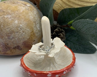 Fly Agaric Handmade Ceramic Mushroom Ring Trinket Jewelry Dish Small