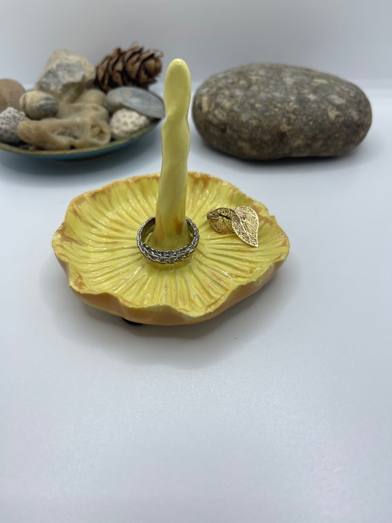 Ring Dish Handmade Golden Chanterelle Jewelry Dish Ceramic Home
