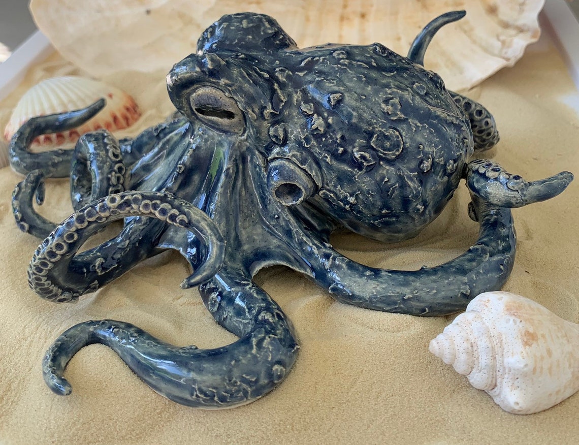Ceramic Handmade Octopus Sculpture Navy Blue Etsy