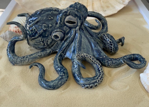 Ceramic Handmade Octopus Sculpture Navy Blue | Etsy
