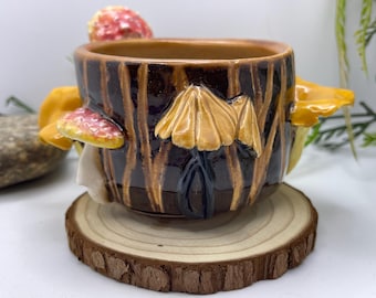 Handmade Chanterelle and Fly Agaric Mushroom Mug Handmade Ceramic Tea Cup