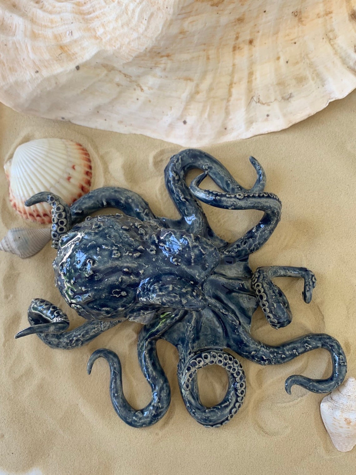 Ceramic Handmade Octopus Sculpture Navy Blue Etsy