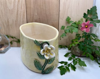 Handmade Ceramic Honey Bee Planter, Clay Flower Pot, Blossom Vase
