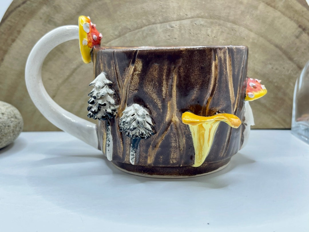 Mushroom Mug, Chanterelle, Fly Agaric, Tree Stump Mug, Handmade