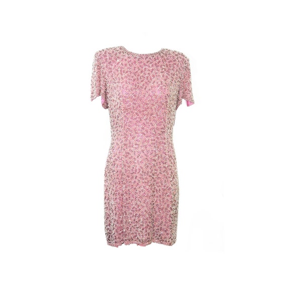 OLEG CASSINI 1980s Sequin Beaded Dress in Pastel P