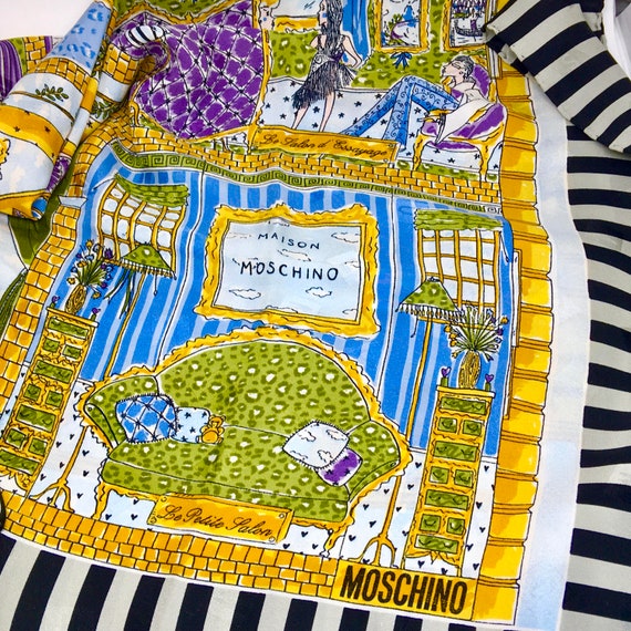 Scarf by Moschino in Silk Parisian Print Vintage 1