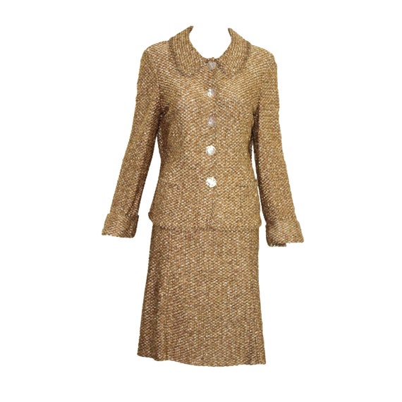 Vintage ESCADA Gold Metallic Knit Skirt Suit