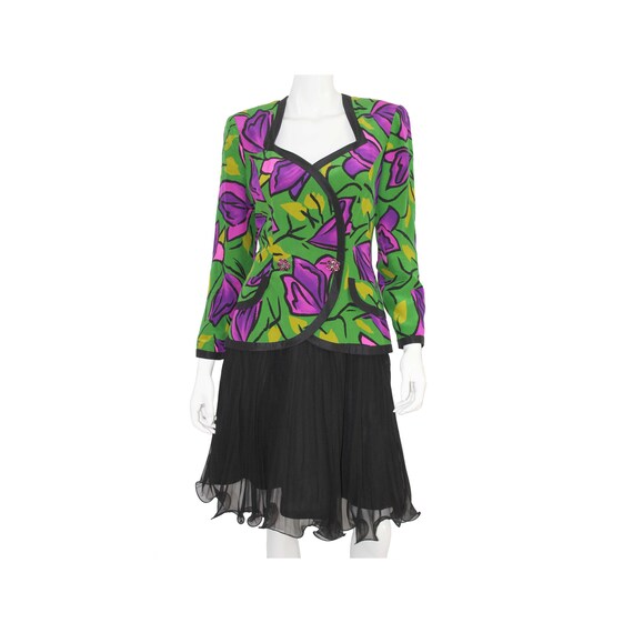Scaasi 1990s Floral Silk Cocktail Suit