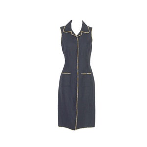 Oscar de la Renta Sleeveless Navy Shirt Dress with Trim Deadstock NWT