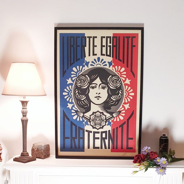 Affiche Shepard Fairey (OBEY) - SIGNÉE - Liberté Egalité Fraternité - 2024 - Open Edition Grand Format