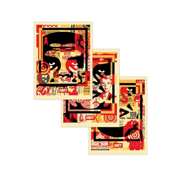 Triptyque de Shepard Fairey (OBEY) - SIGNÉ - Obey 3-Face Collage - Open Edition - 2024