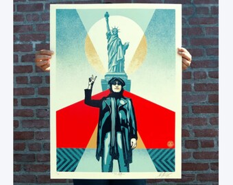 Signed Poster - Lennon Peace and Liberty - Red Edition - Shepard Fairey (OBEY) - Limited Edition of 300 copies - Lithograph - 2023