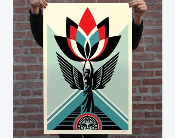 Affiche Shepard Fairey (OBEY) - Signée - Lotus Angel - 2023 - Open Edition Grand Format