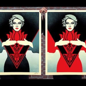 2 Signed Silkscreen Prints - Obey Noir Flower - Red and Blue Version - Shepard Fairey (OBEY) - Limited Edition of 400 copies - 2022